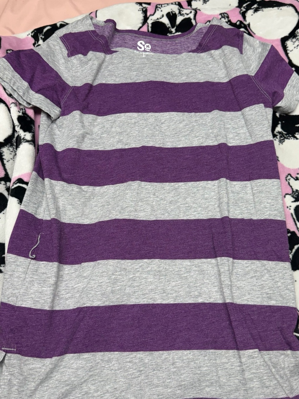 SO Purple and Gray Horizontal Stripe Short Sleeve Tee